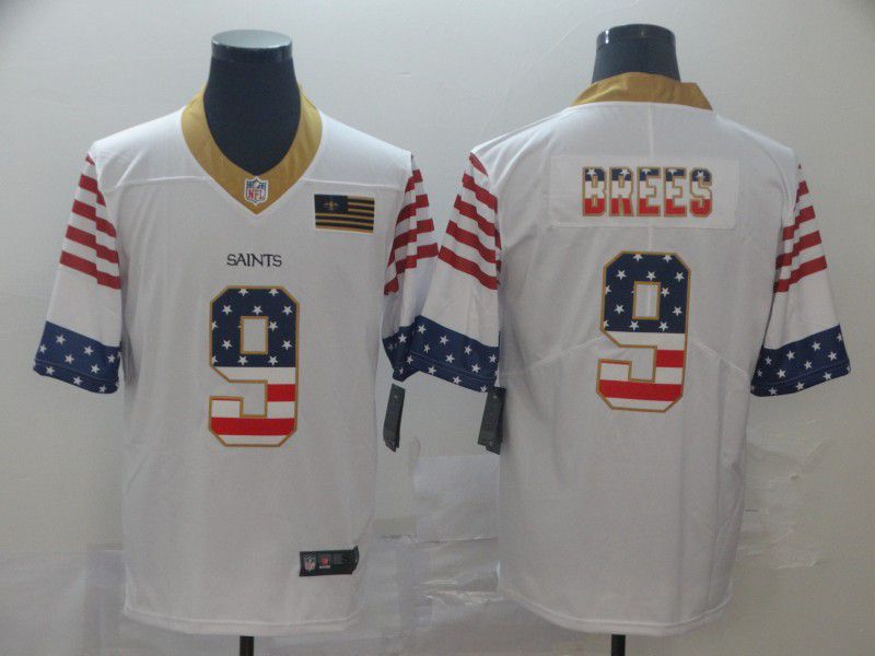 Men New Orleans Saints #9 Brees White Retro USA Flag Nike NFL Jerseys